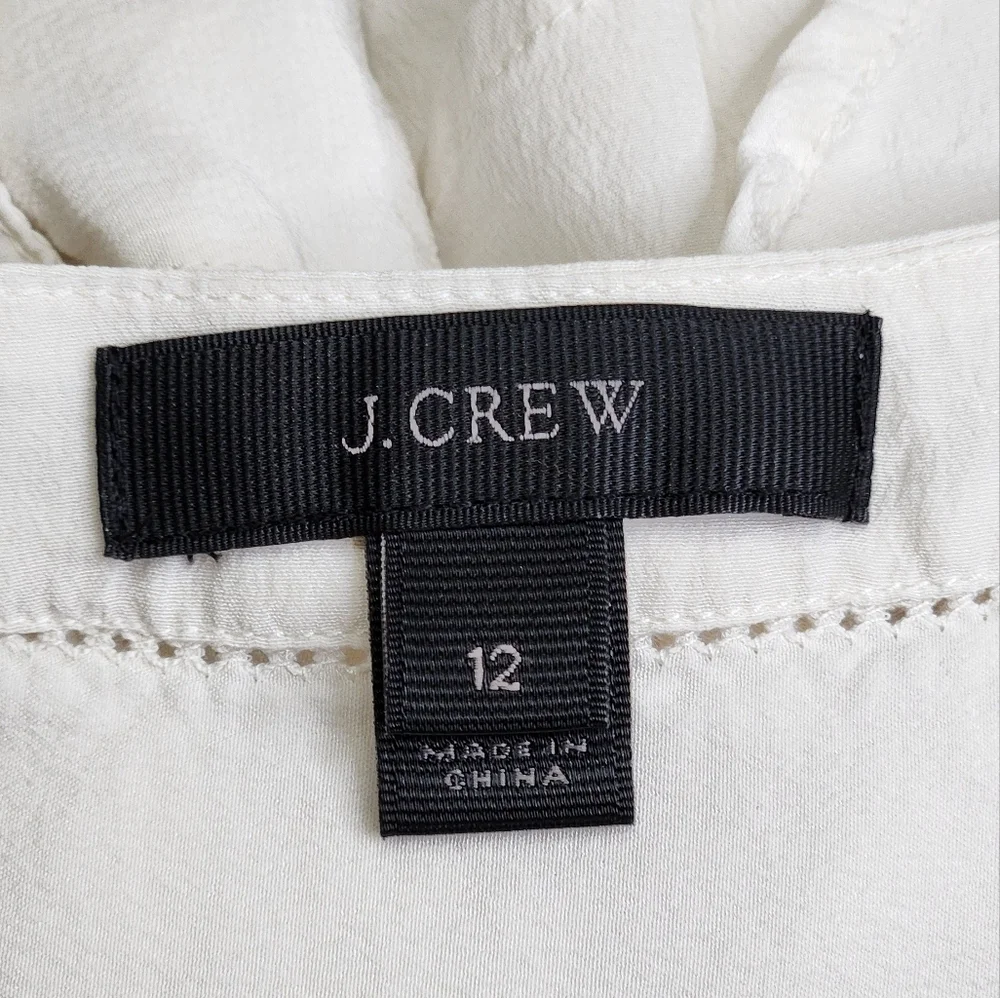 J. CREW Silk Vneck Long-sleeve Blouse Top Ivory Size 12 Business Career Workwear
